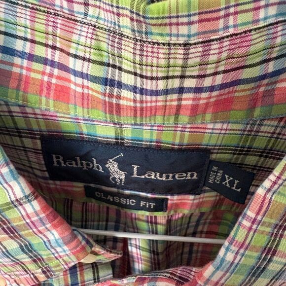Ralph Lauren Mens XL Pink Green Plaid Short Sleeve Button Down Shirt Classic Fit - Picture 4 of 4